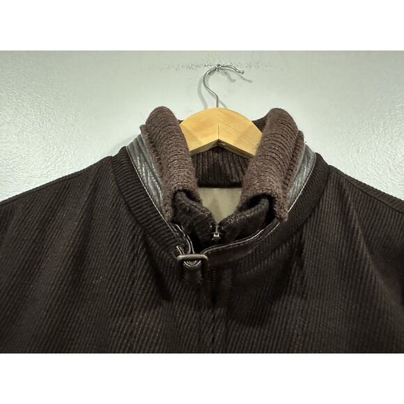 Longhi Men's Brown Coat Full Zip Coat Leather Trim EU 50 - Picture 2 of 11